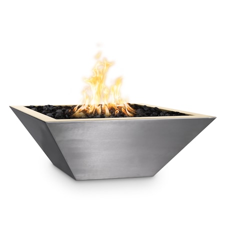 The Outdoor Plus 36 Square Maya Fire Bowl - Stainless Steel - Match Lit with Flame Sense - Natural Gas OPT-36SQSSFOFSML-NG